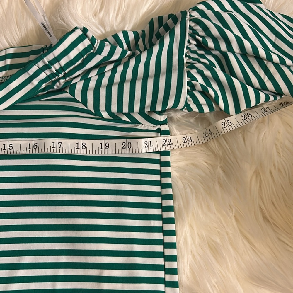 Donna Morgan Green and White Striped Mini Dress Size 12 - Picture 5 of 8